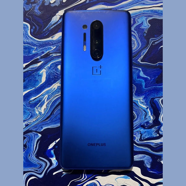 OnePlus 8 Pro back view in glossy blue